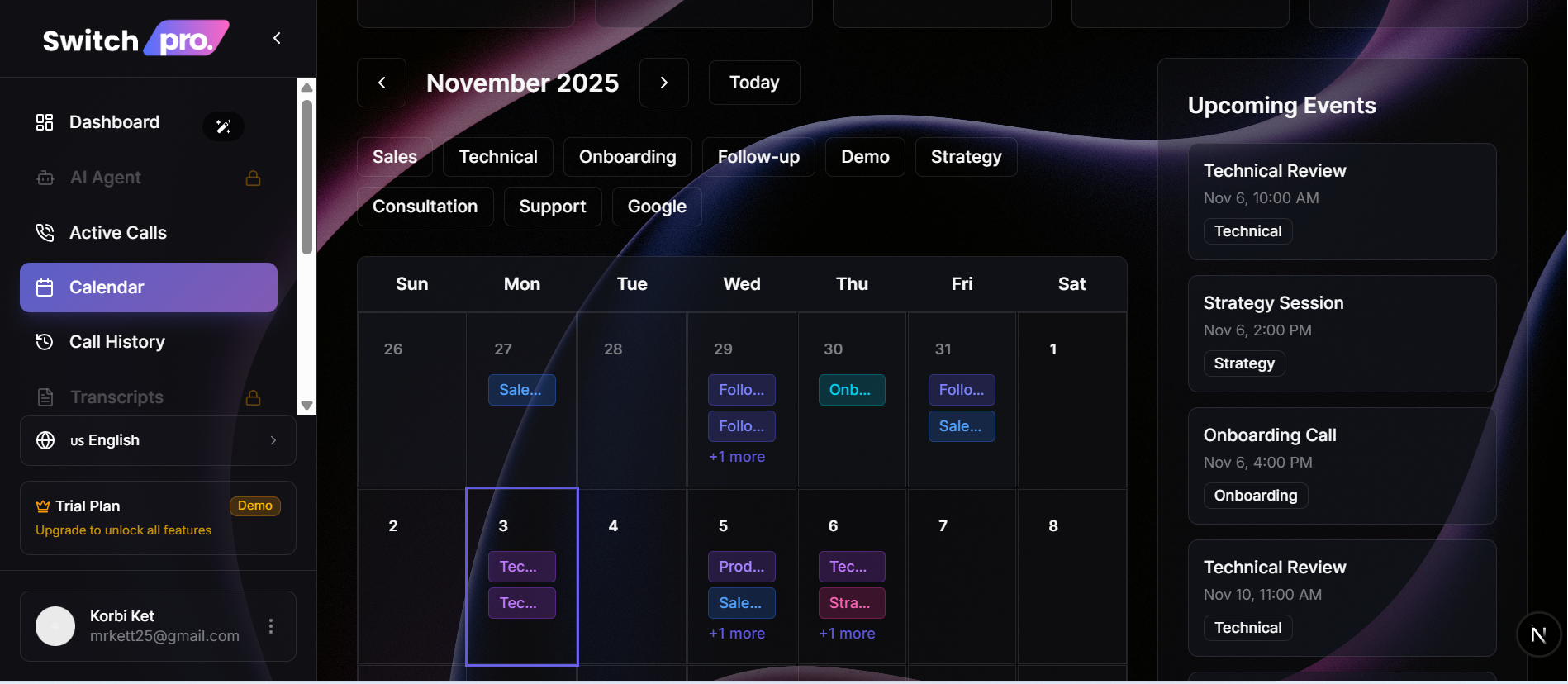 Switch Pro Dashboard